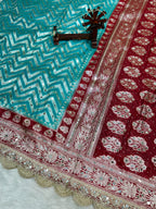 Banarasi Handloom Georgette Silk Saree with Designer Mirror work & Scallop Lace Border