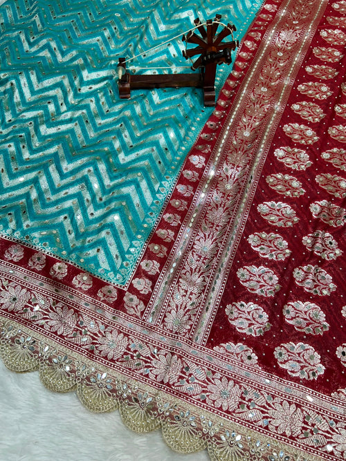 Banarasi Handloom Georgette Silk Saree with Designer Mirror work & Scallop Lace Border