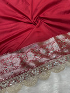 Banarasi Handloom Georgette Silk Saree with Designer Mirror work & Scallop Lace Border
