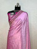 Banarasi Handloom Katan Mashru Traditional Buti Weaving Pink & Hot Pink Contrast Saree