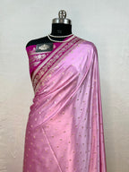Banarasi Handloom Katan Mashru Traditional Buti Weaving Pink & Hot Pink Contrast Saree