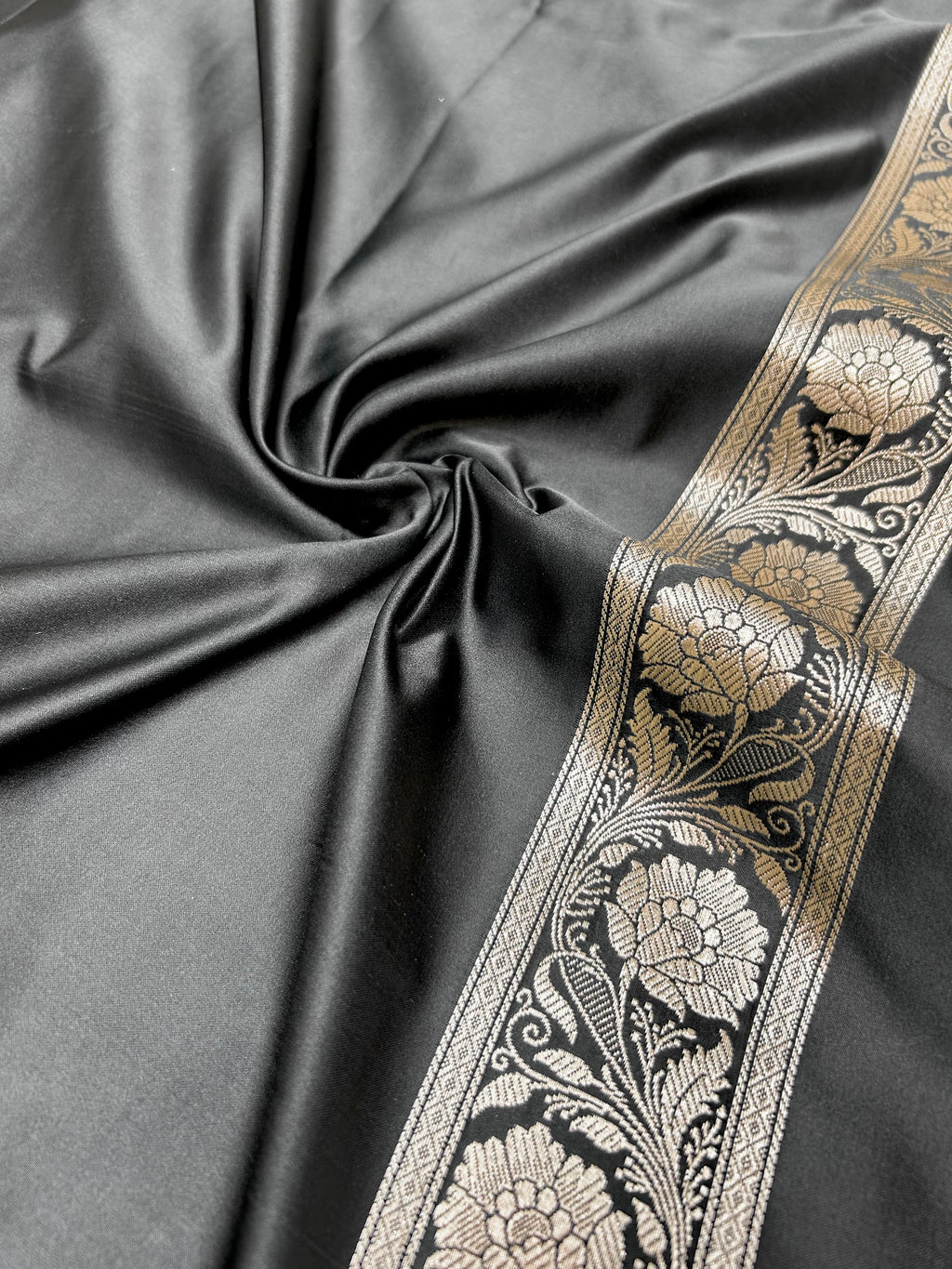 Banarasi Handloom Katan Mashru Silk Saree Luxury Black