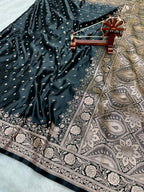 Banarasi Handloom Katan Mashru Silk Saree Luxury Black