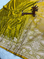 Banarasi Handloom Katan Mashru Silk Saree Meheadi Green