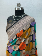 Banarasi Handloom Black mashru Katan Silk Saree With Multi Color Minakari Weaving