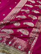 Banarasi Katan Traditional Handmade Mirror Work Rani Pink Saree