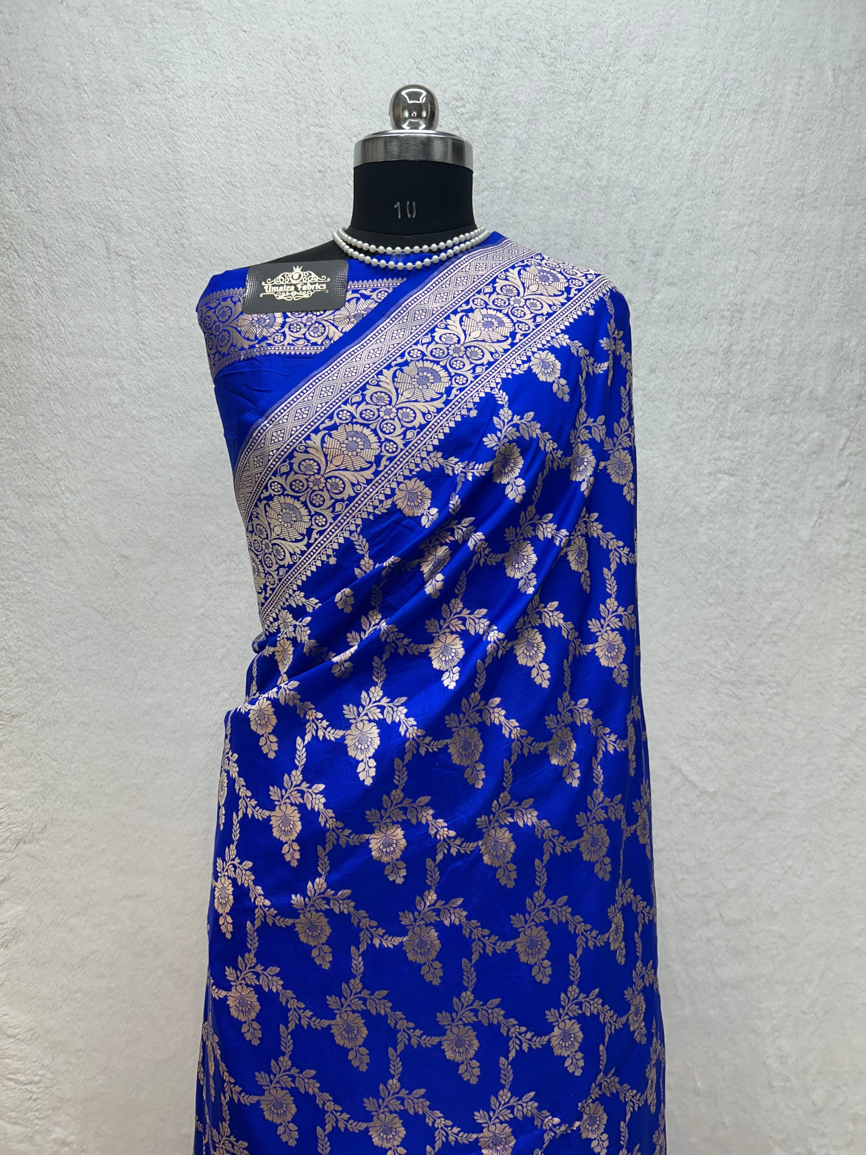 100% Pure Handloom Banarasi Katan Silk saree - Classic Royal Blue For Weddind Collection