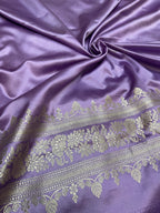 Banarasi Handloom Katan Mashru Traditional Buti Weaving Lavender & Purple Contrast Sraee