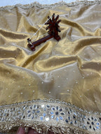 Banarasi Soft Tissue Saree With Moti Work & Designer Mirror lace Border