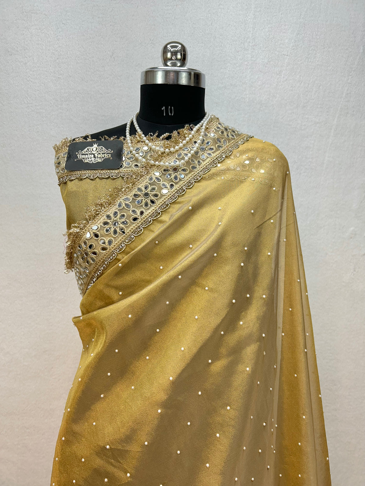 Banarasi Soft Tissue Saree With Moti Work & Designer Mirror lace Border