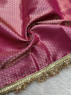 Banarasi Katan Traditional Handmade Mirror Work Rani Pink Saree