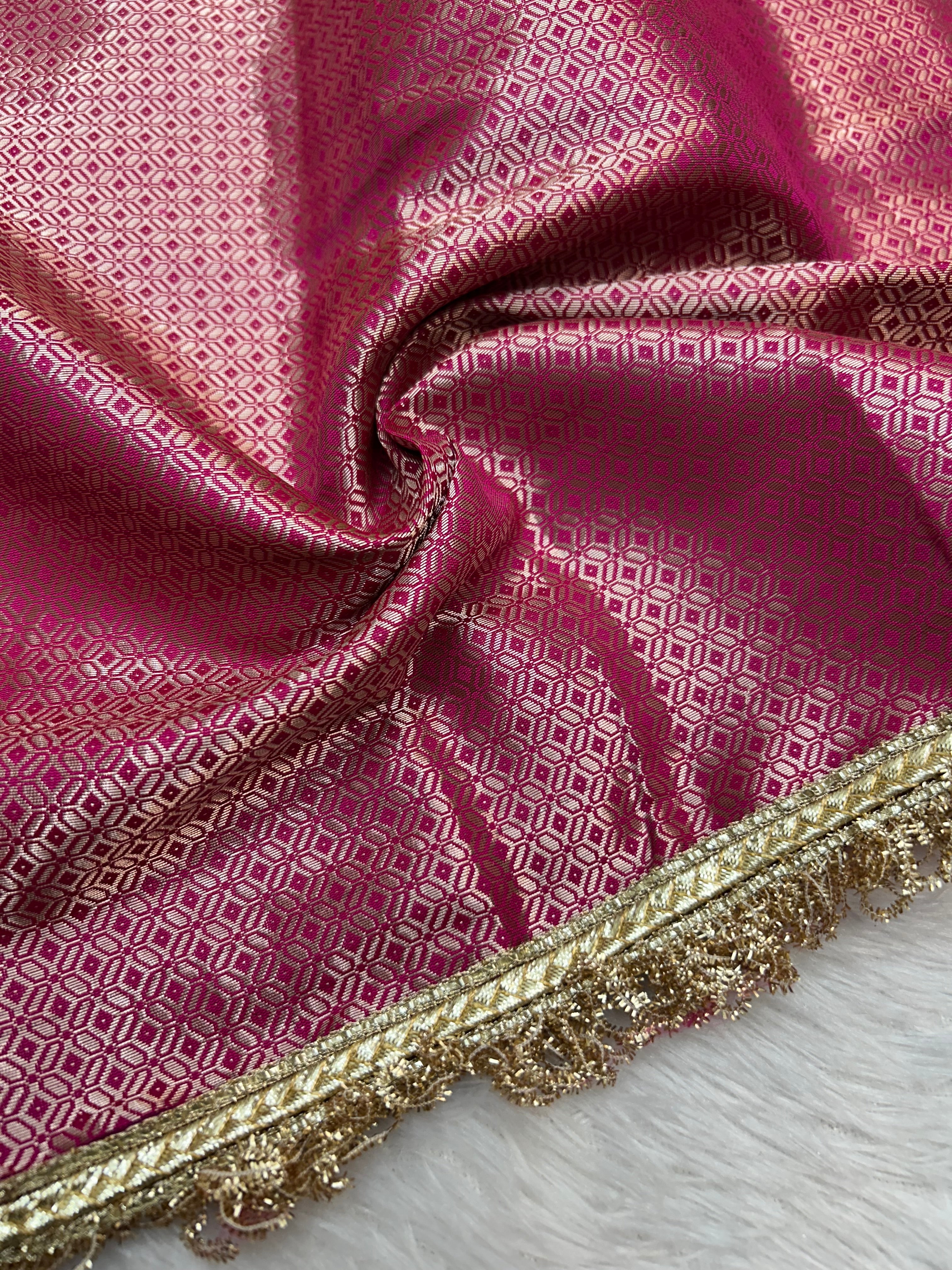 Banarasi Katan Traditional Handmade Mirror Work Rani Pink Saree