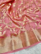 Banarasi Pure Kora Organza Silk Saree In Beautiful Pastel pink Shade