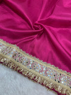 Banarasi Soft Rani Tissue Saree With Moti Work & Designer Mirror lace Border