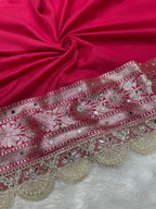 Banarasi Handloom Georgette Silk Saree with Designer Mirror work & Scallop Lace Border