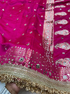 Banarasi Katan Traditional Handmade Mirror Work Rani Pink Saree