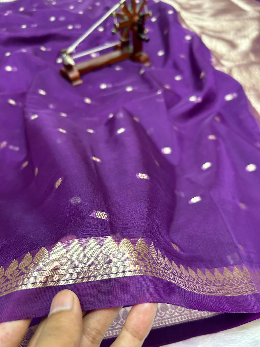 Banarasi Kora Organza Silk Saree with Small Buti, Slim Border & Designer Pallu