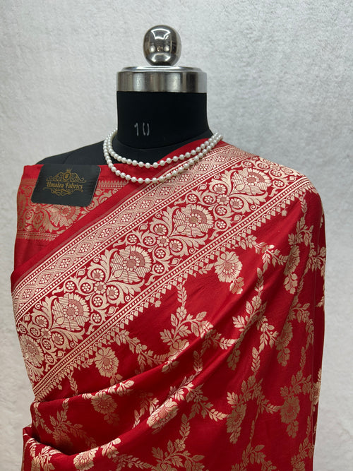 100% Pure Handloom Banarasi Katan Silk saree - Classic Red For Weddind Collection
