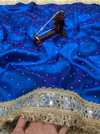 Banarasi Soft Royal Blue Tissue Saree With Moti Work & Designer Mirror lace Border