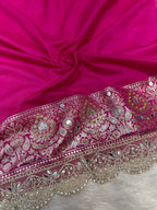 Banarasi Handloom Georgette Silk Saree with Designer Handwork & Scallop Lace Border