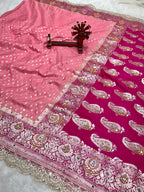 Banarasi Handloom Georgette Silk Saree with Designer Handwork & Scallop Lace Border