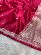 Exquisite Handloom Mashru Katan Saree – Delicate Buti Work with Slim Border & Striped Blouse