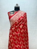 100% Pure Handloom Banarasi Katan Silk saree - Classic Red For Weddind Collection