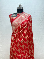 100% Pure Handloom Banarasi Katan Silk saree - Classic Red For Weddind Collection