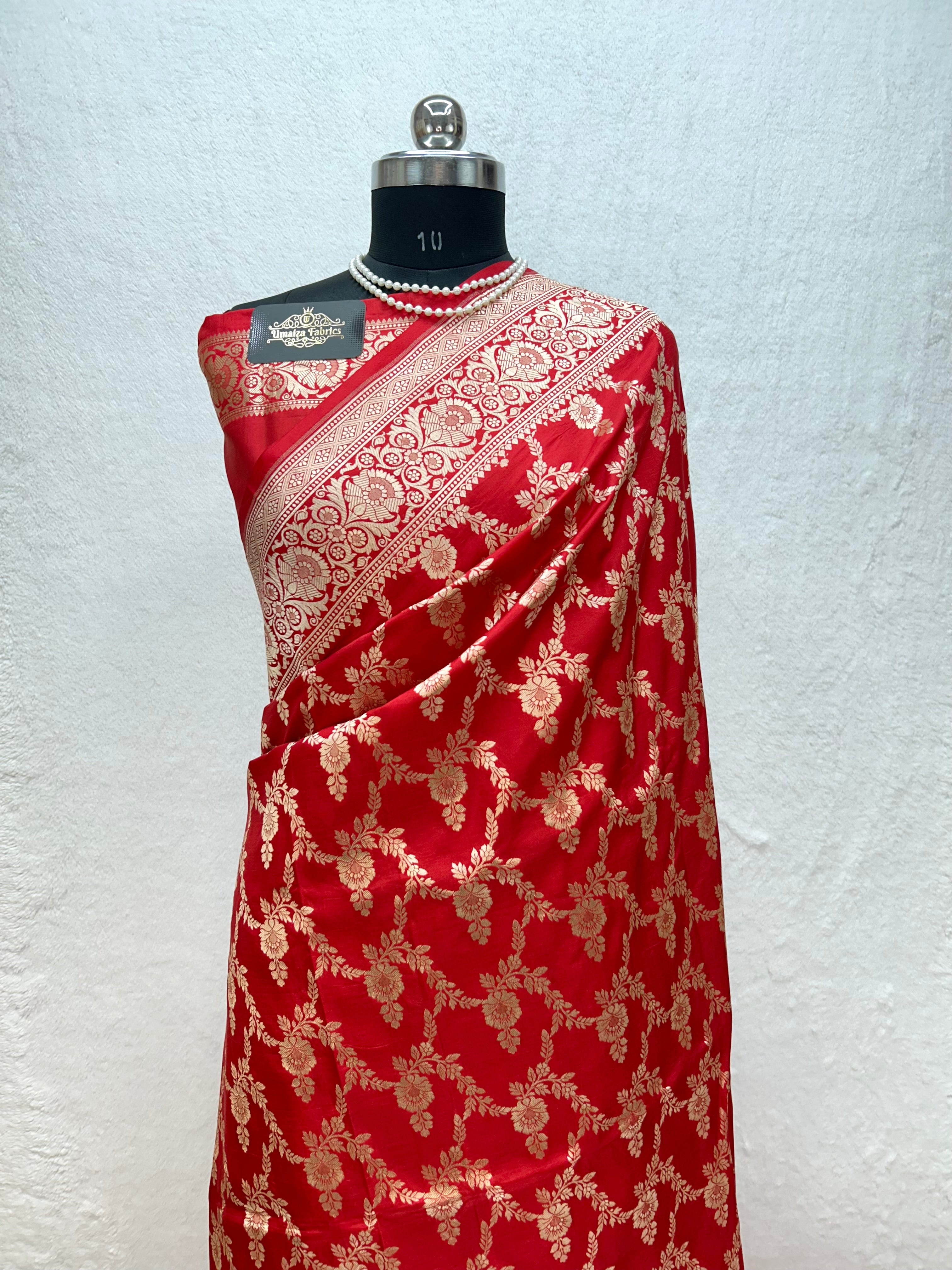 100% Pure Handloom Banarasi Katan Silk saree - Classic Red For Weddind Collection
