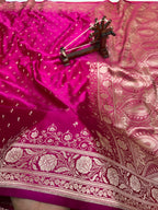 Banarasi Handloom Katan Mashru Silk Saree Rani Pink