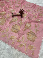 Designer Kora Organza With Elegant Applique Work & Scallop Border