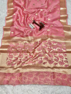 Banarasi Pure Kora Organza Silk Saree In Beautiful Pastel pink Shade