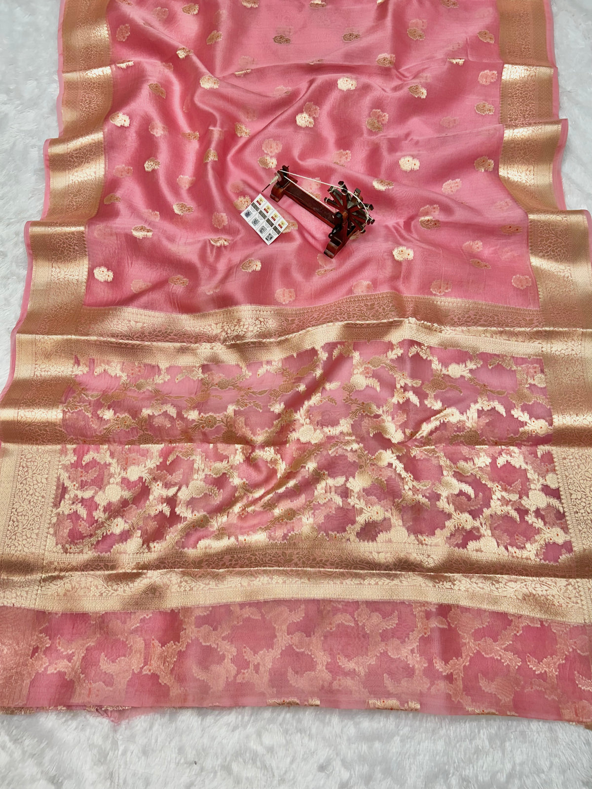 Banarasi Pure Kora Organza Silk Saree In Beautiful Pastel pink Shade