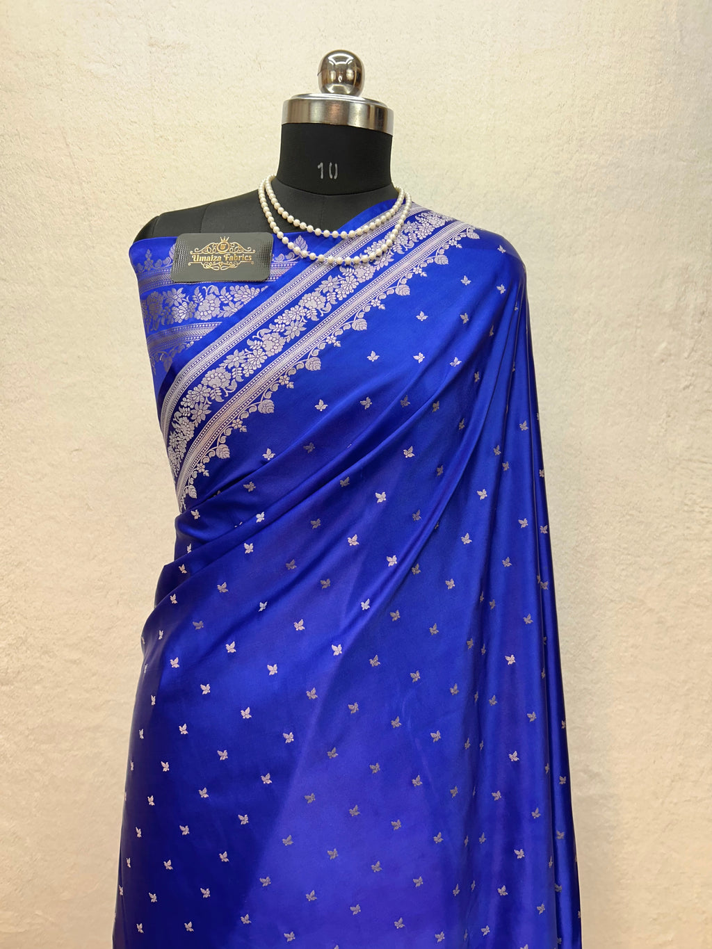 Banarasi Handloom Katan Mashru Traditional Buti Weaving Light Royal Blue saree