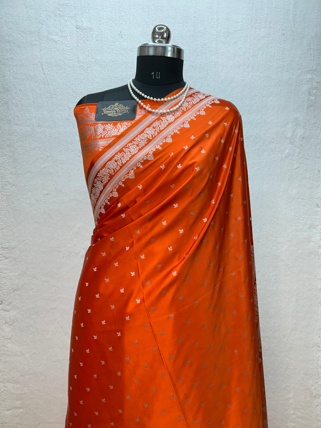 Banarasi Handloom Katan Mashru Traditional Buti Weaving Light Bright Orang Saree