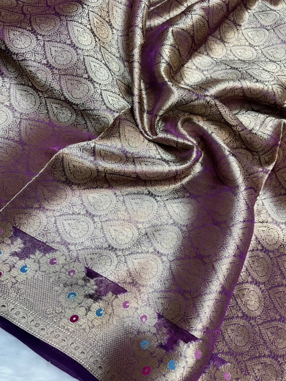 Banarasi Pure Glass Tissue Silk Saree flower Minakari Border