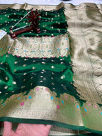 Banarasi Pure Glass Tissue Silk Saree flower Minakari Border