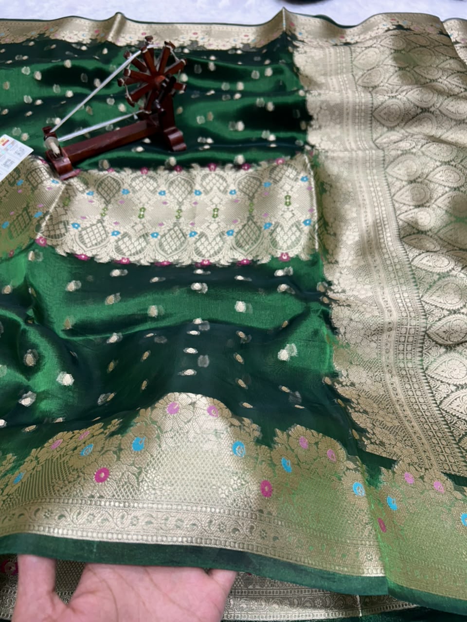 Banarasi Pure Glass Tissue Silk Saree flower Minakari Border