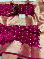 Banarasi Pure Glass Tissue Silk Saree flower Minakari Border
