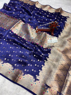 Banarasi Pure Glass Tissue Silk Saree flower Minakari Border