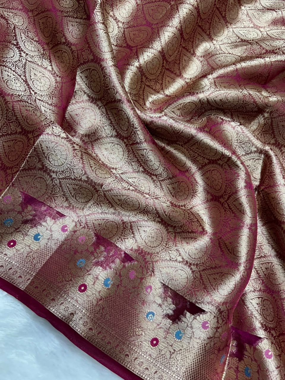 Banarasi Pure Glass Tissue Silk Saree flower Minakari Border