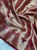 Banarasi Pure Glass Tissue Silk Saree flower Minakari Border