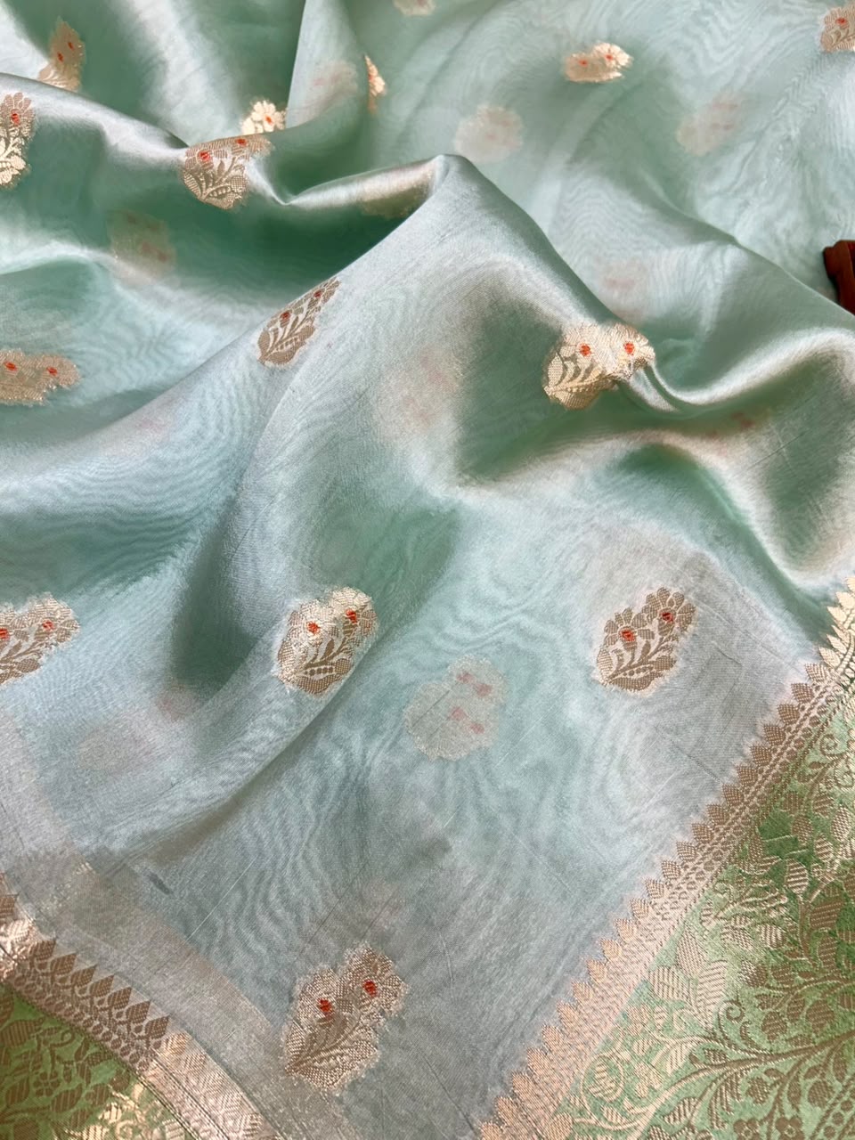 Pure Green Mango Silk Saree All Over Beautiful Minakari Gala Buti