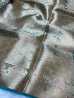 Banarasi Pure Glass Tissue Silk Saree flower Minakari Border
