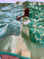 Pure Green Mango Silk Saree All Over Beautiful Minakari Gala Buti