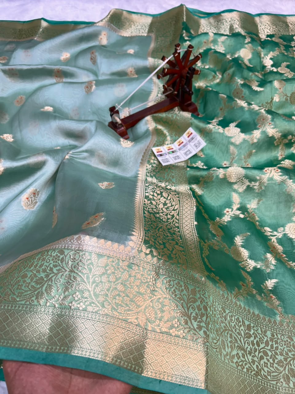 Pure Green Mango Silk Saree All Over Beautiful Minakari Gala Buti