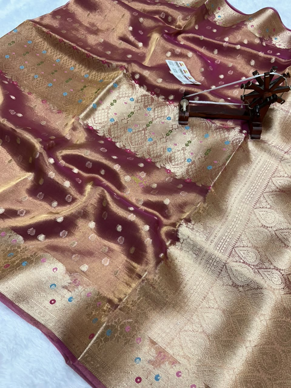 Banarasi Pure Glass Tissue Silk Saree flower Minakari Border