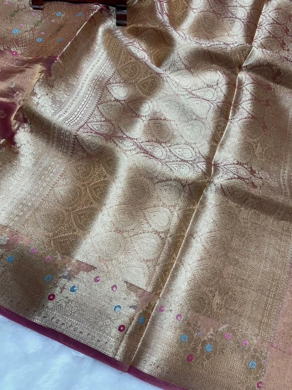 Banarasi Pure Glass Tissue Silk Saree flower Minakari Border