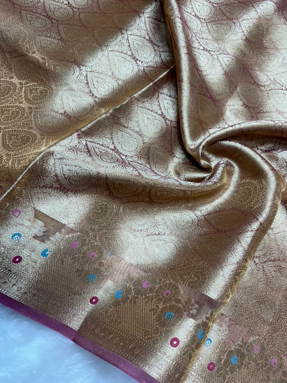 Banarasi Pure Glass Tissue Silk Saree flower Minakari Border