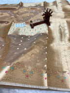 Banarasi Pure Glass Tissue Silk Saree flower Minakari Border